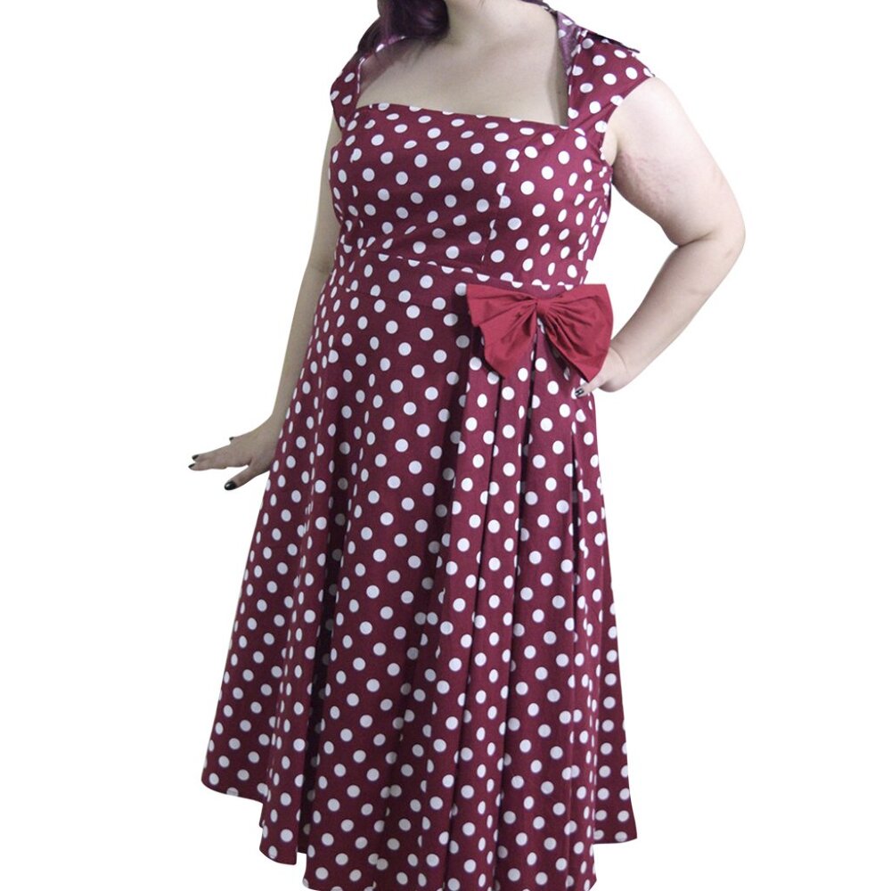 Plus size 18 and 20 Red and White Polka Dot Retro Style Midi Party Dress